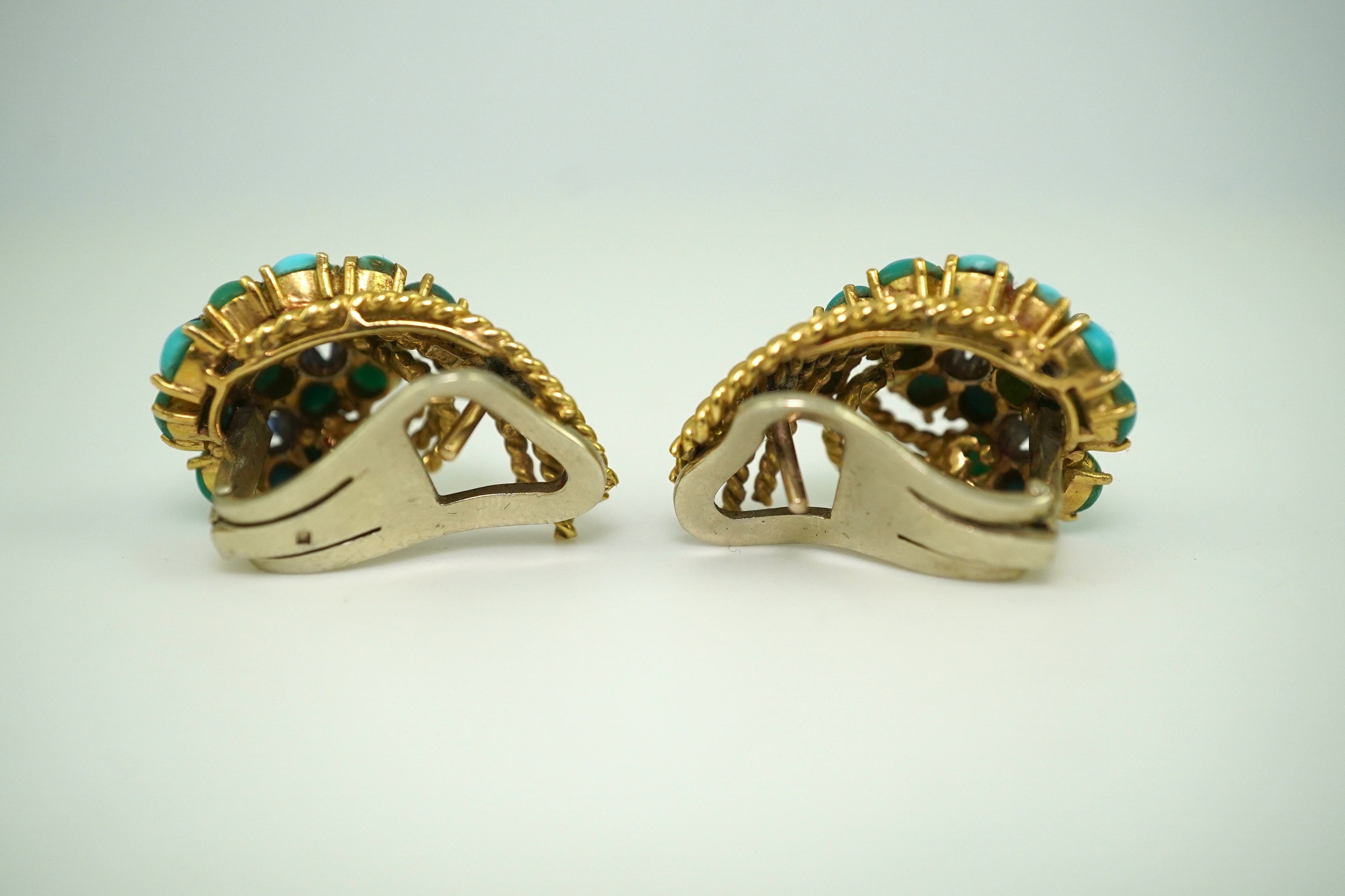 A pair of turquoise and sapphire ear clips, 1960s